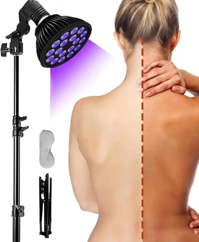 HSRG Tanning Lamp with Tripod, 54W Portable Aluminum Facial Tanning Lamp, 18pcs LEDs 460nm Home Sunbathing Self Tanning Device, for Eye Protection and Self Tanning