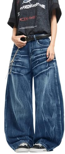 Zewool Jeans Baggy Strappati da Uomo Jeans Hip Hop Y2K Jeans Skater a Gamba Larga Pantaloni in Denim a vestibilità Loose Streetwear Rilassato degli Anni 2000 Skateboard,C10 Blu Scuro,S