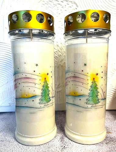 2 Grabkerzen Winterzauber, Grablicht, Größe 21cm x 7,5 cm - Brenndauer ca. 7 Tage