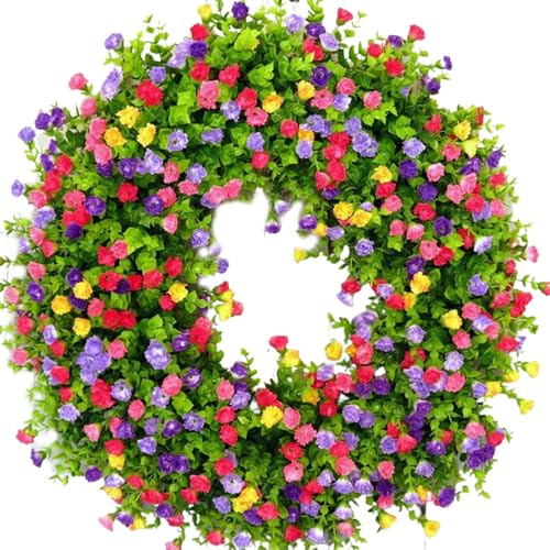 Corona Di Fiori Di Primavera - Corona Di Decorazione Colorata Da 15 | Corone Artificiali Primavera Estate Corona Di Primavera Artificiale per Porta D'ingresso, Falso E