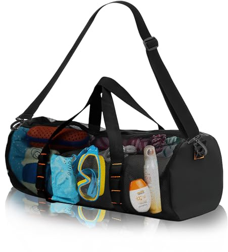 SilverChry Borsa a Rete Immersioni, Borsa da Sub Cilindrica, Borsone a Rete Sub, Borsone da Viaggio Extra Large, Grande Spiaggia Borsa Attrezzatura da Snorkeling, Borsa Palestra Multifunzionale (L)