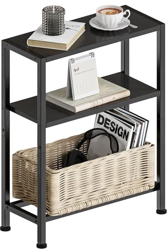 Vantimo Meuble d'appoint étroit, Petite Table Noir Chevet à 3 étagères étroite avec Espace de Rangement pour canapé espaces réduits Salon Chambre Cuisine Balcon