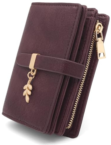 GOUNNU Damplånbok liten, damplånbok för kvinnor PU-läder, miniplånbok med RFID, och med dragkedja tryckknapp och många fack myntplånböcker, Vinröd, 10x12x4cm, Modern