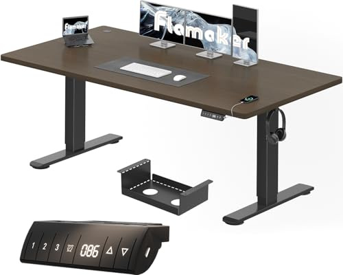 Flamaker Bureau électrique réglable en hauteur 180 x 80 cm avec fonction mémoire, bureau d'ordinateur avec gestion des câbles, bureau debout, bureau debout, bureau de bureau en noyer