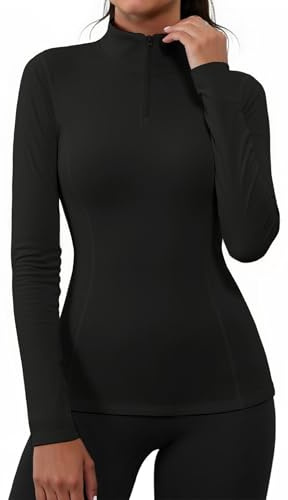 Gyabnw Thermo Shirt Damen Langarm Funktionsshirt Winter Laufshirt Sportshirt Warm Oberteile Thermounterwäsche