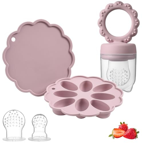 Silikon Fruchtsauger Baby Babybrei Einfrieren Behälter Set, Lebensmittel Zum Kühlen Und Lindern Des Zahnens, Selbstfütterung Zum Obst, Muttermilch (Dusty Lilac)