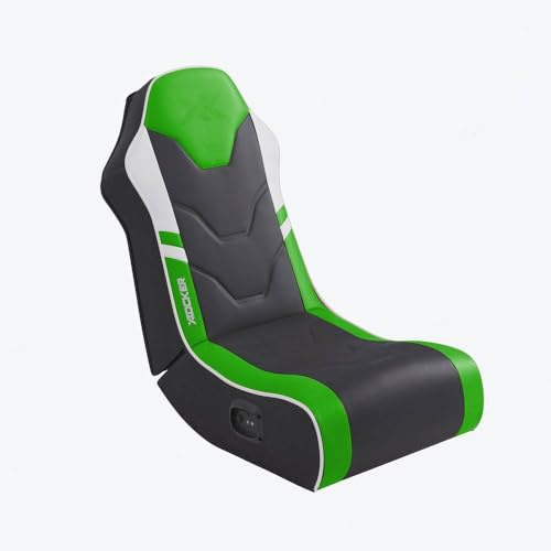 X-Rocker Shadow 2.0 Floor Rocker, Audio Console Gaming Chair - Headrest Speakers, Ergonomic Support, Folding Rocking Base, Wipe-Clean Faux Leather for Kids & Teens - Green