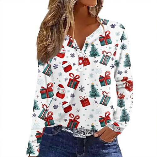 Blusen Women Sportlich Oversize Langarm T Shirt Mod Weihnachts Print Damens Soft