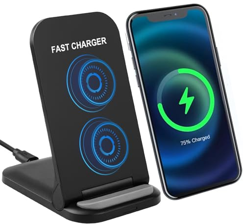 Caricatore Wireless 15W Pieghevole Qi, Stazione di Ricarica Rapida Senza Fili con Luce LED Adattiva, Supporto Telefono per iPhone 17 16 15 14 13, per Galaxy S25 S24 S23, per Pixel, Xiaomi, Huawei