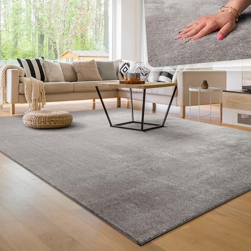 Paco Home Moderner Kuscheliger Wohnzimmer Teppich Kurzflor waschbar flauschig Weich Einfarbig Felloptik zeitlos stilvoll rutschfest pflegeleicht, Grösse:120x170 cm, Farbe:Grau