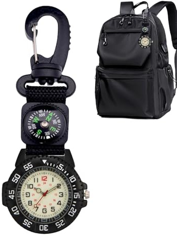 Geonoy Kompass-Uhr für Herren, Karabineruhr, wasserdicht, leuchtet im Dunkeln, Kompass für Überleben, Damen, Herren, Outdoor, Klettern, Jagd, Camping, Laufen