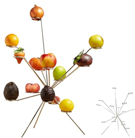 Generisch Exploding Fruit Bowl,Metallskulptur als Früchteschale, 360° Belüftetes Tischzentrum für frische Früchte, Dekorativer Tafelschmuck mit schwebendem Design, Edle Küchendekoration (B)