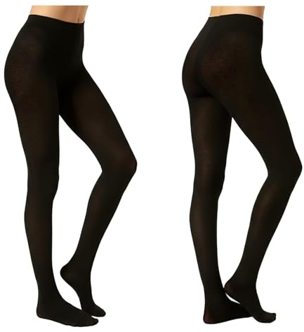 J&A MARTS 2 Pairs Women’s Bamboo Tights – 150 Denier Thick, Super Soft, Breathable, Warm & Opaque Pantyhose for Everyday Wear (Bamboo- Black- Small)