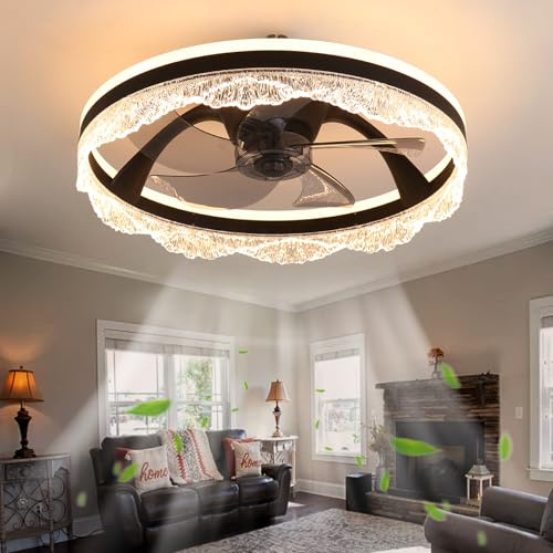 Dceinz Led Moderno Ventilatore Da Soffitto Con Luce Ventilatore A 6 Velocità Cristallo Dimmerabile Lampadario Con Ventilatore Da Soffitto Rotazione Inversa,Nero-5