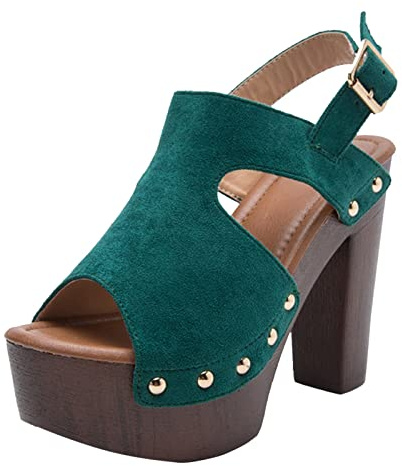 Cocila Mujer Sandalias De Tacón Aguja Con Tiras Cuña Gruesas Tacones Amarillos Cuero Negro (Green, 41) Zapatos Tacon Marrones Hebilla Bailarinas Doradas Blancos Rojas Verano Fino Plantilla