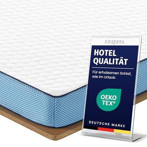 CELESTA Topper 140 x 200 cm, materasso in schiuma gel da 4 cm in schiuma viscoelastica confortevole, coprimaterasso ergonomico con nodi antiscivolo, adatto per letto a molle, CertiPUR-US e Öko-Tex