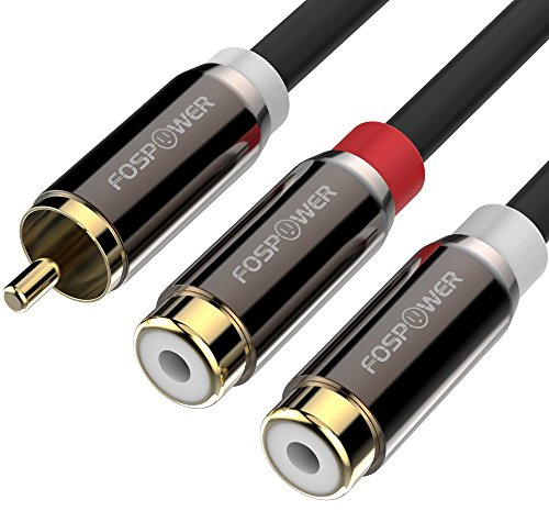 FosPower Y Adapter [8 inch] 1 RCA (Male) to 2 RCA (Female) Stereo Audio Y Adapter Subwoofer Cable [24k Gold Plated] 1 Male to 2 Female Y Splitter Connectors Extension Cord