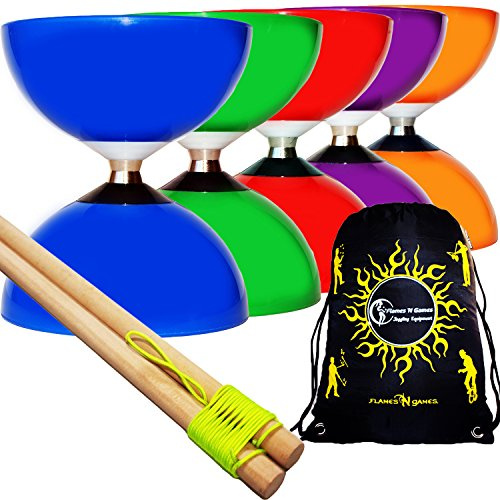 Juggle Dream Carrousel Diabolo Bille Roulement + Bois Diabolo Bâton à Main, Diablo Corde + Diabolos Sac Voyage - Bleu Diabolo + Bâtons en Bois