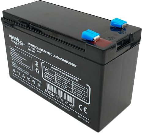 Mach Power Batteria al Piombo AGM 12V 7Ah Ricaricabile, Attacchi Faston F2 6,3mm, ideale per Gruppi di Continuità UPS, Sistemi di Emergenza, Allarme, Videosorveglianza, UPS-B712
