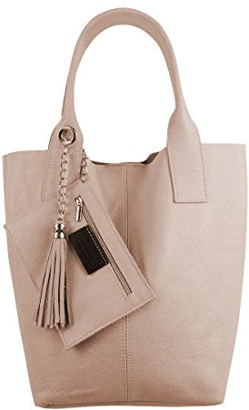 Freyday Damen Echtleder Shopper mit Schmucktasche in vielen Farben Schultertasche Henkeltasche Handtasche Metallic look S03 (Rosa)