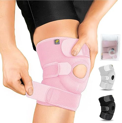 Bracoo KS10 Genouillère Rotulienne et Ligamentaire, Attelle Genou Sport, Arthrose, Orthèse Médicale Ajustable en Néoprène avec Anneau Stabilisateur, Pour Jambe Gauche ou Droite (Rose)