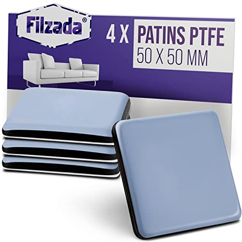 Filzada® 4x Teflonglidare Självhäftande 50 x 50 mm - Möbelglidare PTFE | Mattglidare Teflon Fyrkantig - Tunga Möbler - Golvskydd Laminat, Kakel, Marmor, Vinyl, Kork, Natursten, Matta - Stolar, Bord