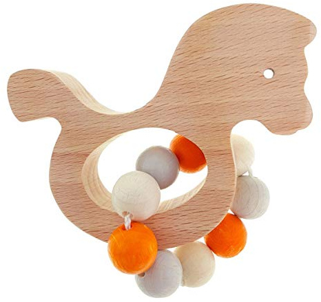 Hess Holzspielzeug 11123 - Greifling aus Holz mit kleiner Kugelkette, Nature Serie Pferdchen in Orange, für Babys ab 6 Monaten, handgefertigt, für Greifübungen
