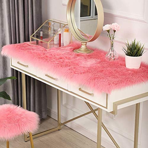 ZZFF Falsches Fell Kommode Tischdecke,Einfarbige Plüsch Tischläufer,Faux Schaffell Dekorative Kommode Tischdecke,Nicht-Slip Schreibtisch-pad Essen Zu Weihnachten Weddin