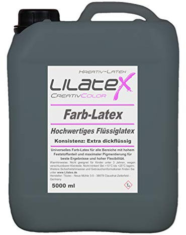 5 Liter Lilatex farbiges Flüssiglatex / Farblatex / Latexmilch - extra-dickflüssiges Naturlatex in DUNKELGRAU