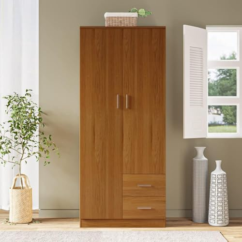 Panana 2 Door Double Wardrobe + 2 Drawers Bedroom Storage Furniture Cupboard UK (Oak)