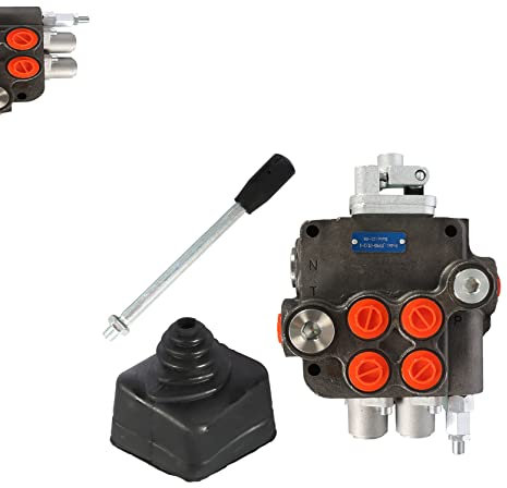 TINVHY Válvula monobloque de control direccional hidráulico para cargador de tractor con joystick, 2 carretes, 21GPM, puertos SAE
