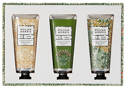 William Morris At Home Useful & Beautiful Geranium and Eucalyptus Hand Cream Collection Set, 3 x 30ml