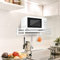 ABCOOL Estante de pared para horno microondas para cocina y hogar, soporte de encimera de acero al carbono con riel de gancho y 3 ganchos deslizantes