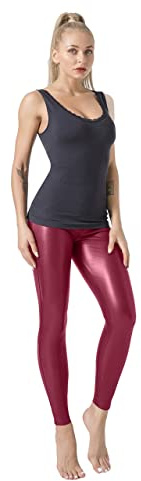 JOPHY & CO. Pantalones Skinny para mujer, negro, mate, bi-elástico, cuero sintético, Push-Up (Número de artículo 9810), Negro, rojo, M