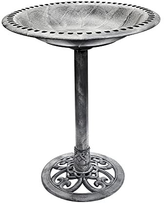 BTEXPERT BB5187 Fontaine sur pied de 71,1 cm de hauteur avec fleur antique, poids léger, pour l'extérieur, jardin, bain d'oiseaux, statue d'accentuation, mangeoire, décoration de terrasse, décoration