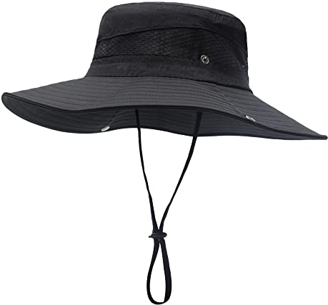 ZLYC Herren Camouflage Sonnenhut Safari Hut Mesh Outdoorhut Boonie Hut(Einfarbig Schwarz)