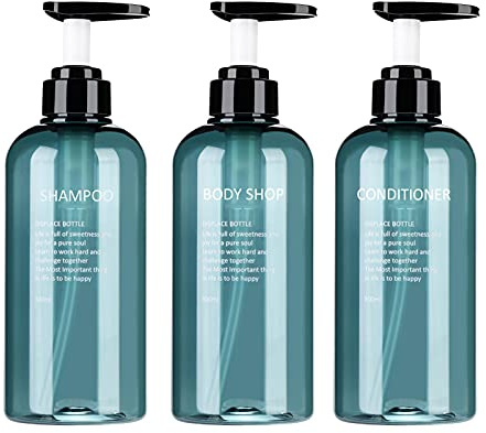 Confezione da 3 flaconi Vuoti da 500 ml/300 ml con Pompa da 17 Once Ricaricabili Shampoo e Balsamo Bottiglia Blu Plas-Tic Pompa Dispenser per Bagno