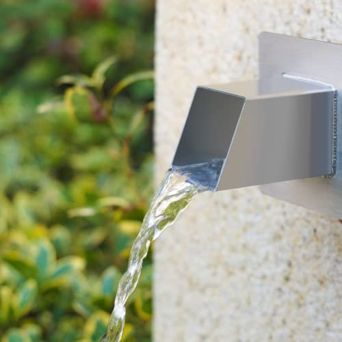 PONDO Quadratischer Wasserbrunnenauslauf, 5,1 cm, 316 Edelstahl, Spillway mit Bausprühblech, für Pools, Teiche, Wasserwände, Brunnen (Silber)