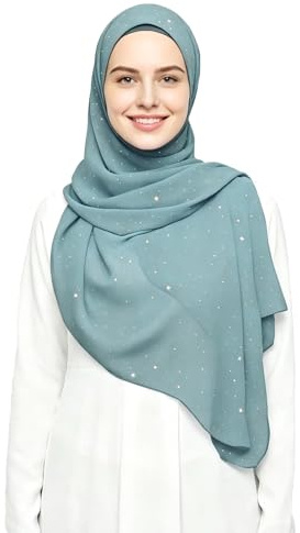 Lina & Lily Damen Hijab Kopftuch Schal mit Glitzer aus Premium Chiffon 72 x 190cm