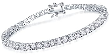 IMOLOVE Moissanite Tennis Bracelet for Women Sterling Silver Wedding Bracelets for Brides Stacking Dainty Bracelets with 18K White Gold Plated-16