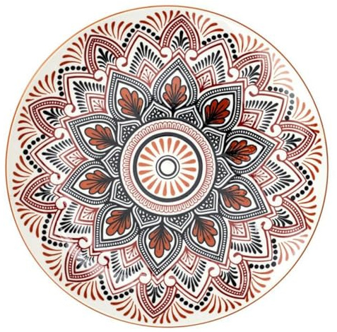 Lot de 6 Assiettes Plates Mandala 26cm Orange