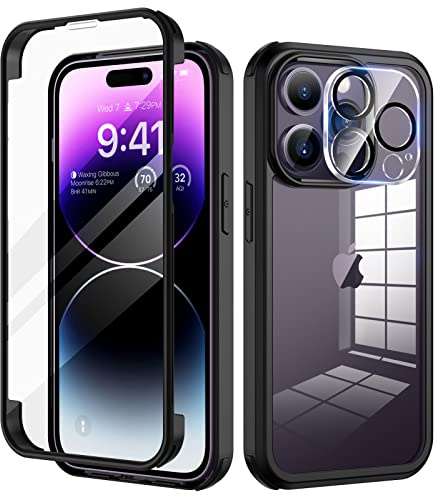 seacosmo für iPhone 14 Pro Max Hülle mit eingebautem Panzerglas Displayschutz und Kamera Schutzfolie [9H HD], 360 Grad Handyhülle Ganzkörper Stoßfeste iPhone 14 Pro Max Case - Schwarz