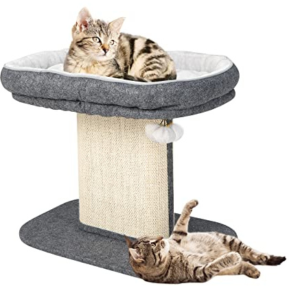 COSTWAY Kratzbaum Klein, 50cm hoch, Katzenbaum mit weicher Plüschsitzfläche & Sisal-Kratzsäule & Ball, Katzenkratzbaum Holz, Katzen Katzenmöbel Kletterbaum, Aktivitätsbaum Spielbaum (Grau)