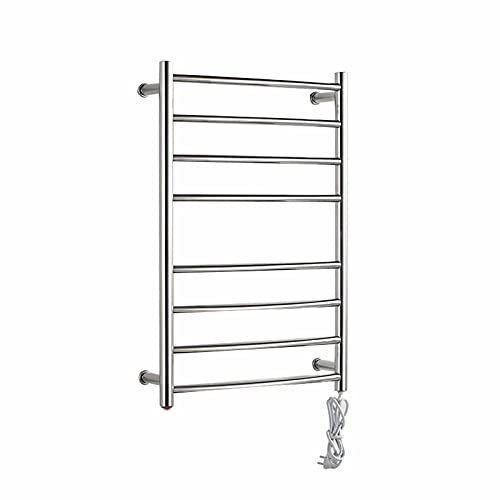 KLZUOPT Heated Towel Rail Towel Warmer Electric Bathroom Radiator, 8 Bar Plug-In/Hardwired Curved Bath Towel Heater Brushed, Hot Towel Warmer For Bath Heated Drying Rack,Hardwired (Plug In)