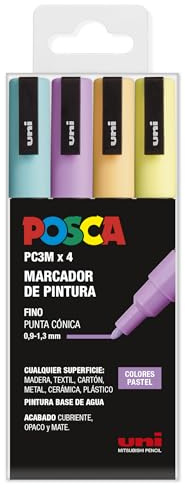 UNI Posca Estuche de 4 Rotuladores PC1MR de Color Pastel de Punta Cónica Fino
