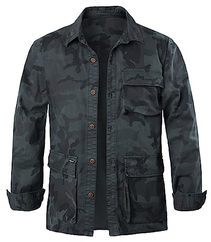 Harbrosrce herr kamoflage skjorta casual långärmad militärskjortor tjock bomull för arbete utomhus träning vandring, Camo – mörkgrön, XL