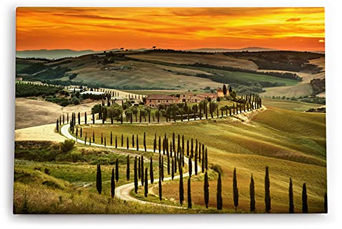 Paul Sinus Wandbild 120x80cm Italien Toskana Landschaft Sonnenuntergang roter Himmel