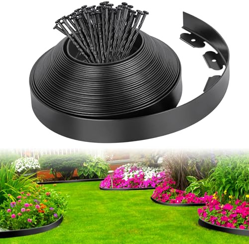 Landschaftseinfassungs-Set, 10 m mit 40 Spikes, kein Graben, 5,1 cm hohe Rasenkante, Kunststoffeinfassung, flexibel für Garten, Blumenbeete, Rasen, Hof, Weg