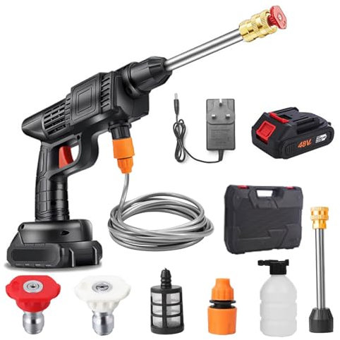 Cordless Pressure Washer, 12V Portable Pressure Spray Water Gun with Accessories Kit, Foam Generator Water Gun Spray Cleaner for Car/Floor/Garden Cleaning & Watering, with 1x Rechargeable battery