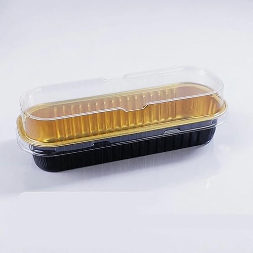 50 pièces tasses de cuisson rectangulaires avec couvercles 200 ml en papier d'aluminium ramequins moule à dessert cupcakes conteneurs emballages pour fête de mariage-or noir